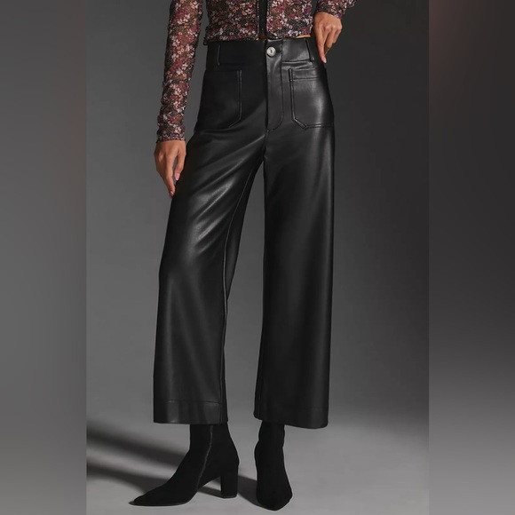 Cropped Wide Leg Faux Leather Pants - Anthropologie - Picture 1 of 1